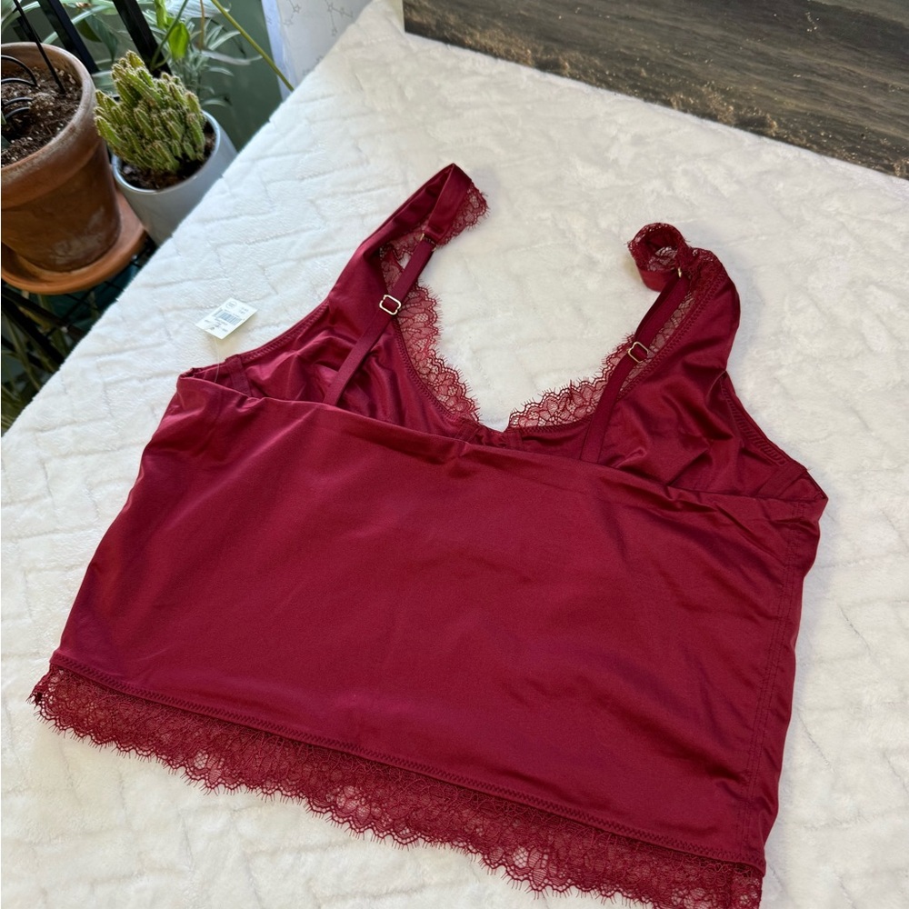 Nwt $60 Aerie Show Off Shine Lace Corset Bra Top Cami & Thong Red Cherry Tart L - Picture 8 of 14